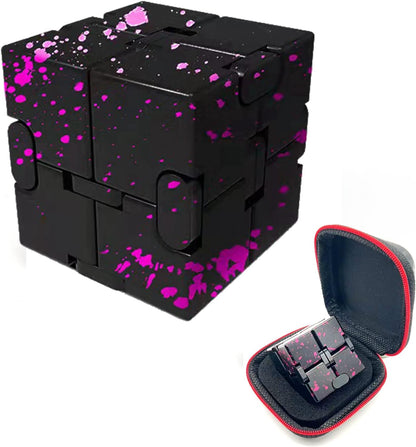 Metal Fidget Infinity Cube Toys for Men Gadgets Anxiety Stress Relief Aluminum Alloy Material (Black & Pink)