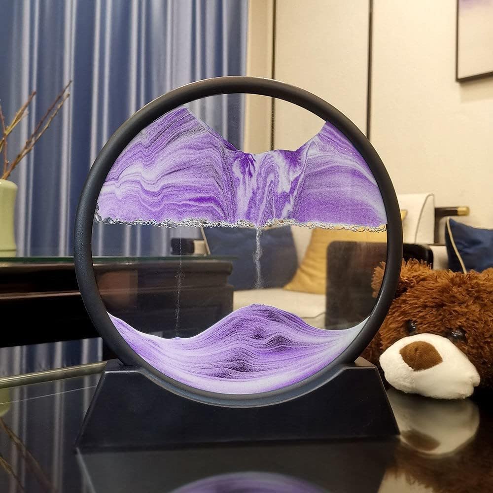 Moving Sand Art Picture,Liquid Motion 3D Sea Sandscape in Motion Display, Flowing Sand Frame Desktop Art Bookshelves Home Office Decoration (12 inch, Purple)