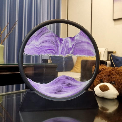 Moving Sand Art Picture in Motion Round Glass 3D Deep Sea Landscape, Calming Fidget Dynamic Sand Art Sandscapes, Sensory Relaxing Desktop Decor Art