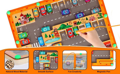Magnetic Fidget Toys Handheld Game for Kids & Teens, Montessori Wooden Puzzle Game Board,Fine Motor Skills Educational Sensory Toys & Stress Relief Party Favors Toy &Best Gifts for Preschoolers