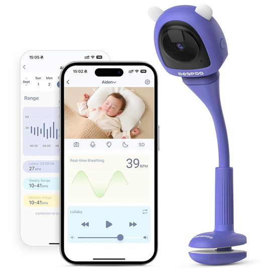 Baby Camera Monitor for AI Solution for Breathing Tracker, 2K HD Baby Monitor with Camera with Audio Video, Night Vision, Smartphone App, 2-Way Audio, Soothing Sound, No Monthly Fee Crib Mount