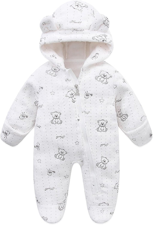 Fairy Baby Newborn Baby Bear Onesie Thin Fleece Footie Romper Snowsuit Hooded Jumpsuit Bodysuit Winter Outwear Boy Girl 0-12M