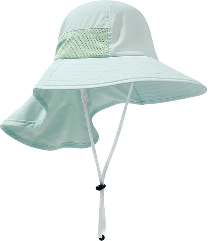 CHUNG Baby Sun Protection Hat Summer Toddler Adjustable UPF 50+ Wide Brim Neck Flap Beach Caps Boys Girls 1-12 Years Kids
