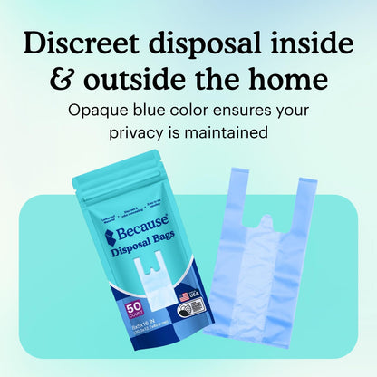 Because Incontinence Disposal Bags, Tear Resistant Disposal Bags for Men & Women, Extra-Large, Leak Protection, Odor Blocking, 50 Count