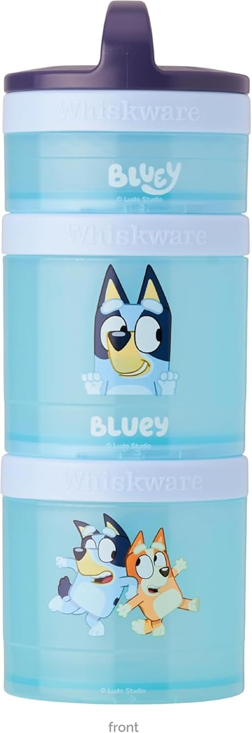Whiskware Bluey Stackable Snack Containers for Babies, Toddlers, and Kids, 3 Stackable Snack Cups