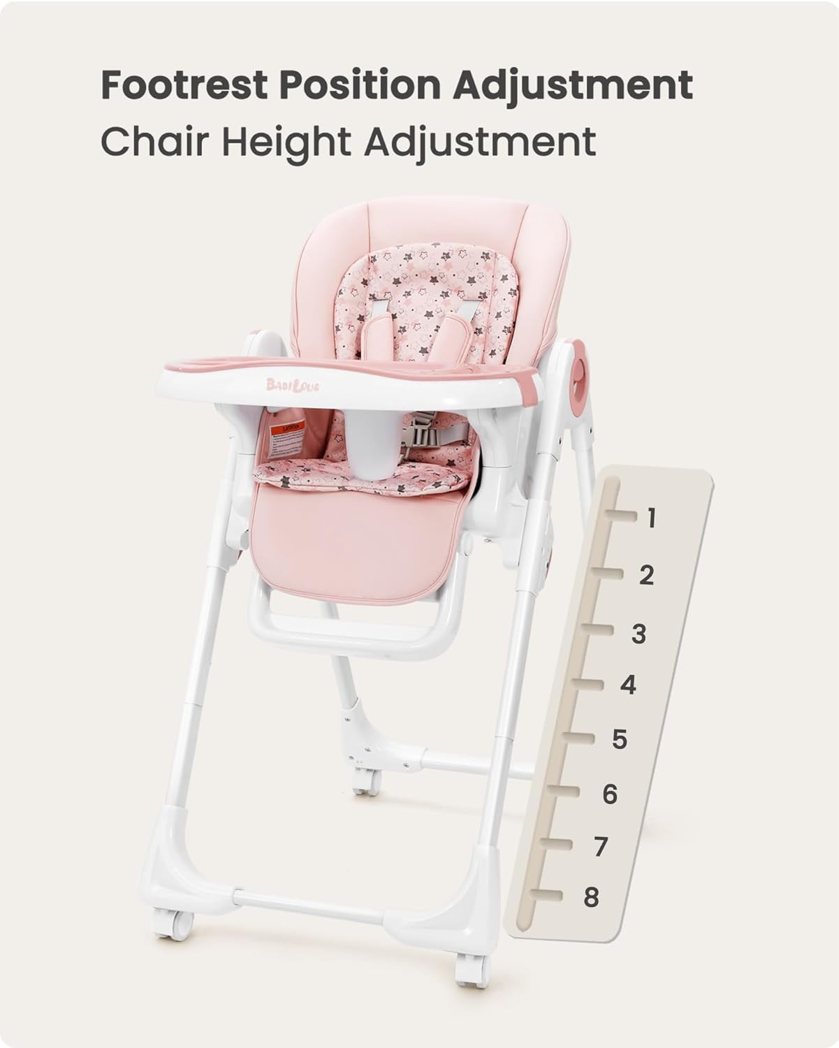 Foldable High Chair with Soft Cushion, High Chairs for Babies and Toddlers, Height Adjustable