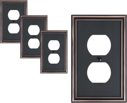 4-Pack Single Duplex Outlet Cover Plate, Decorative Aged Bronze Switch Plates and Outlet Covers, Metal Wall Plates for Electrical Outlets, 1 Gang Receptacle Cover, Corrosion Resistant