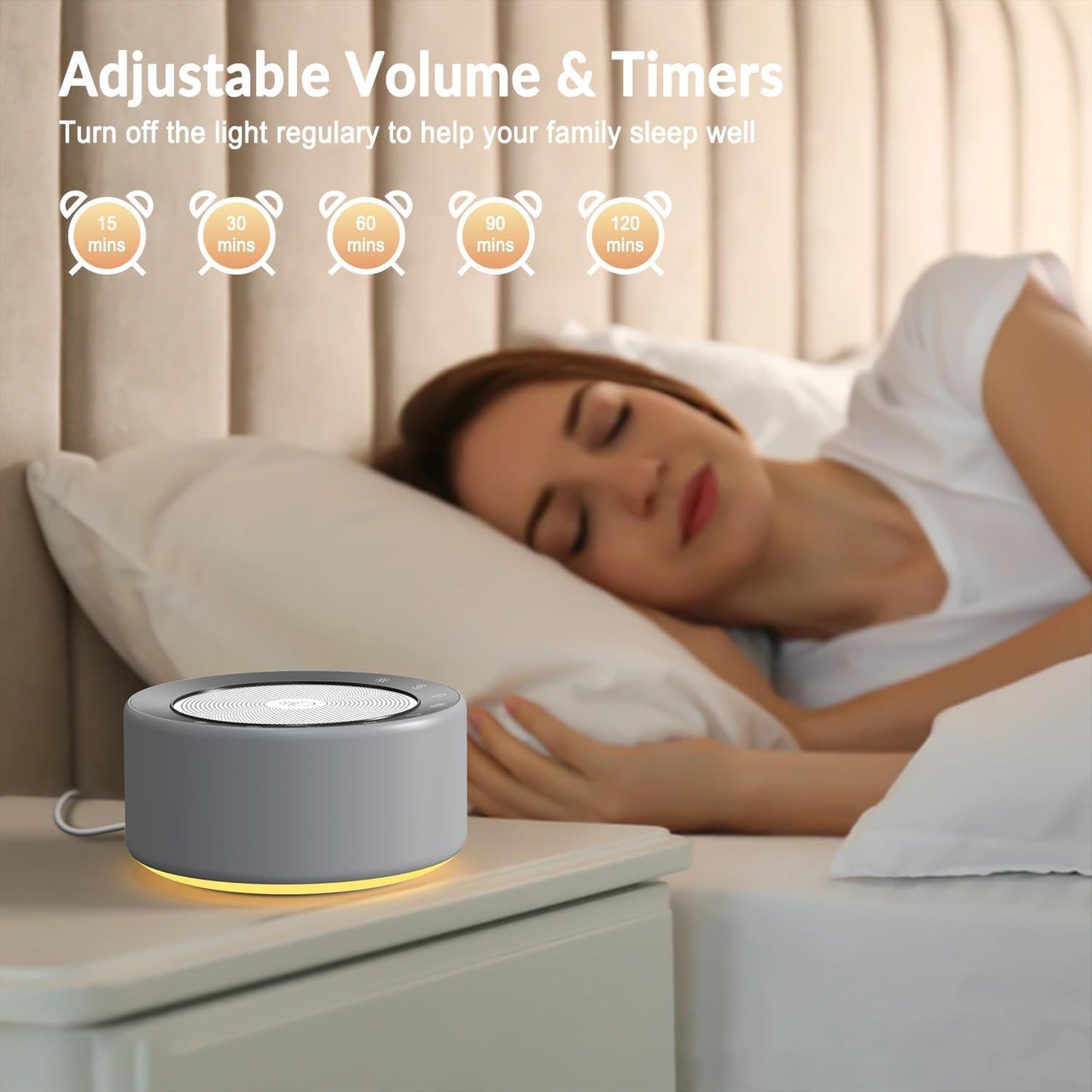 Nursery Lamp with Sound Machine, Mood Lighting, 7 Colors Night Light, 30 Soothing Sounds, White Noises for Baby, Adults. Timer, Plug in, Memory Function, Touch Control