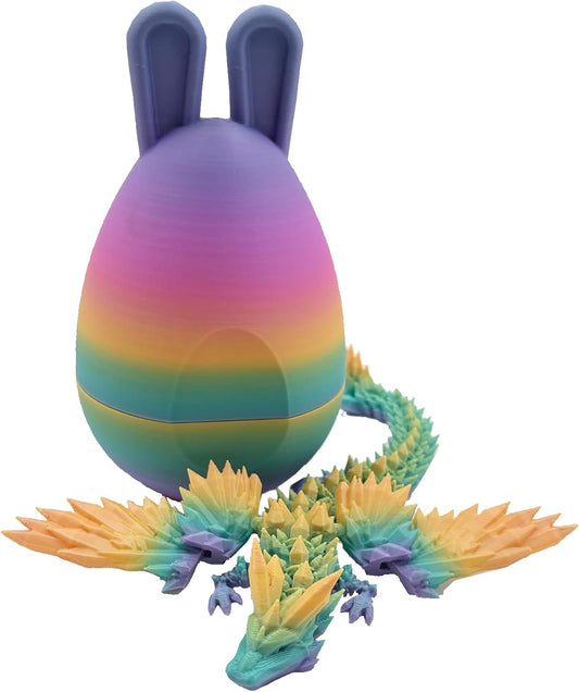 Easter 3D Printed Dragon in Egg with Wing, Full Articulated Dragon Crystal Dragon with Bunny Ears Eggs, Crystal Dragon Fidget Toys, Fidget Toys for Kids Adults Easter Gifts (Multi-colors)