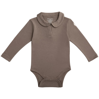 MON CHOU Premium Long Sleeve Bodysuit - Luxuriously Soft, 100% Pima Cotton Baby Bodysuit with Collar - Organic Cotton Baby Clothes (Cocoa, 18-24 Months)
