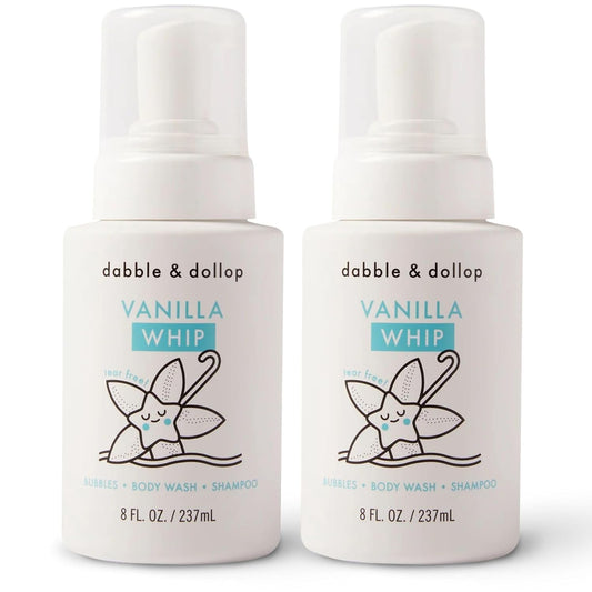 Dabble & Dollop Vanilla Body Wash & Shampoo – 3-in-1 Natural Bubble Bath for Kids, Made in USA, No