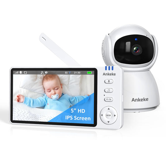 AnKeKe Baby Monitor with Camera and Audio, No WiFi Baby Monitor with 5" 720P HD Screen, 100-Hour