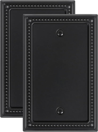 2-Pack Blank Outlet Cover Wall Plate, Metal Switch Plates Outlet Covers, Black Pearls Beaded Decorative Wall Plates for Electrical Outlets