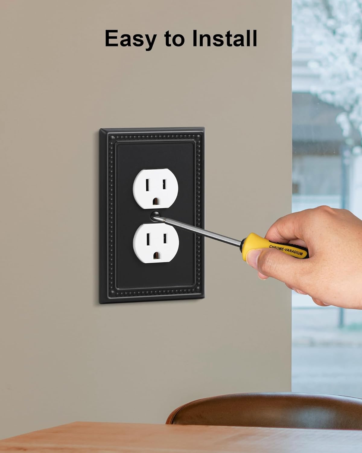 4-Pack Duplex Outlet Cover, Black Metal Wall Plates for Electrical Outlets, 1 Gang Receptacle Light