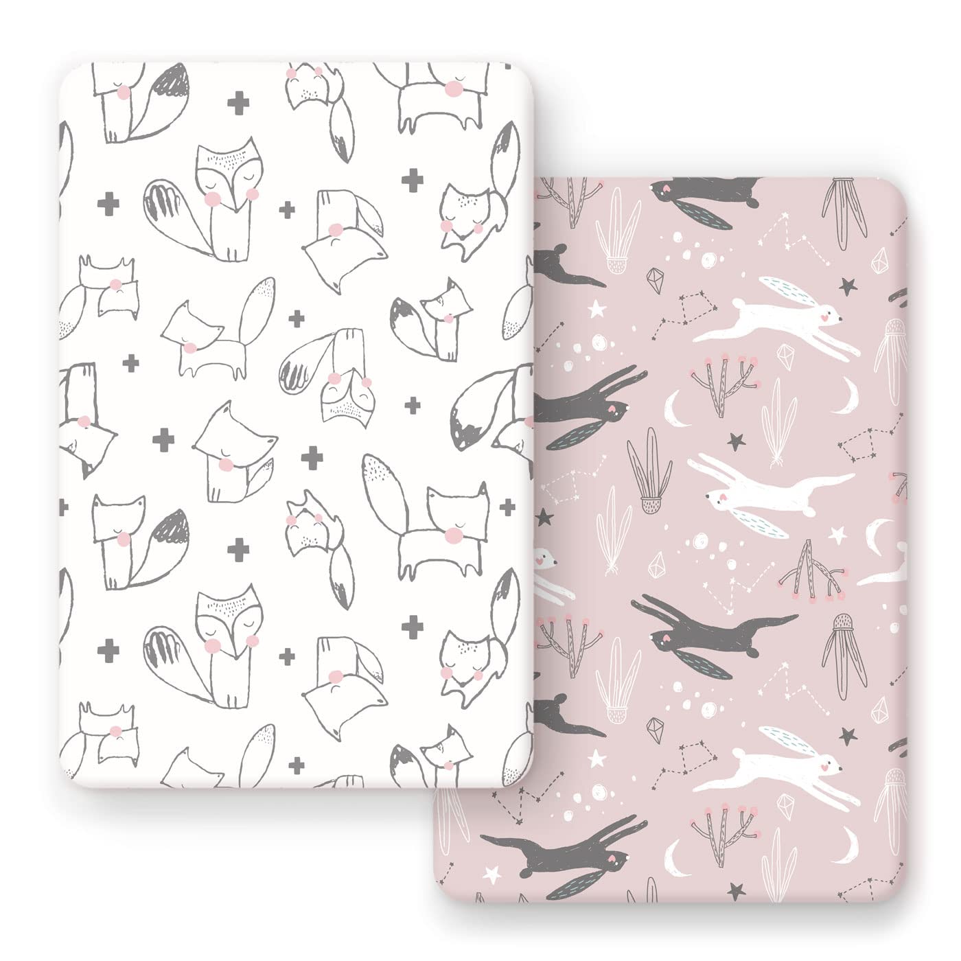 GRSSDER Stretchy Ultra Soft Jersey Knit Pack n Play Sheets Set 2 Pack, Portable/Mini Cribs Playard