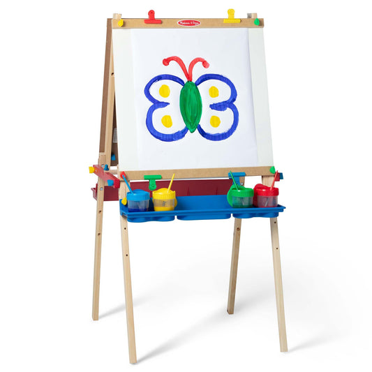 Melissa & Doug Deluxe Wooden Art Easel for Kids with Dry-Erase Board, Chalkboard & Drawing Paper