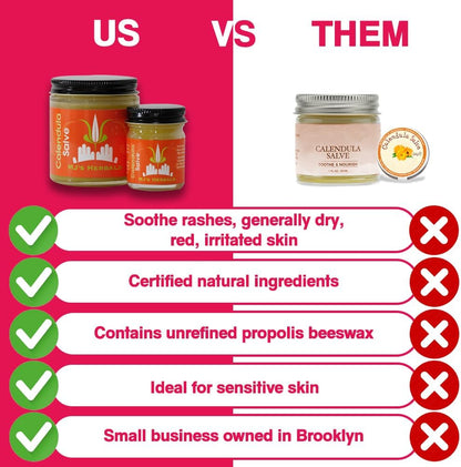 MJ's Herbals Calendula Salve - Skin Soothing Balm, Eczema Cream, Diaper Rash, Scars, Bug Bites, Made w/Calendula Blossoms & Propolis Beeswax (1 oz)