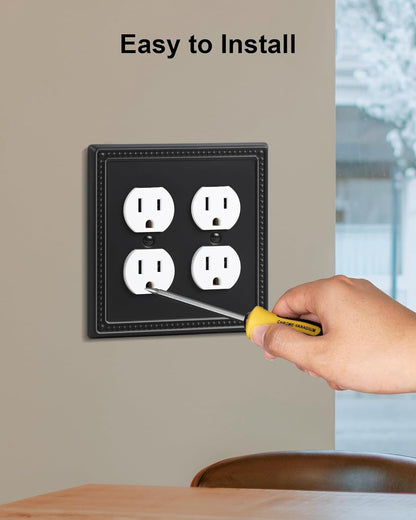 2-Pack Double Duplex Outlet Cover, Metal Switch Plates and Outlet Covers, Black Pearls Decorative Wall Plates for Electrical Outlets, 2 Gang Receptacle Cover, Corrosion Resistant