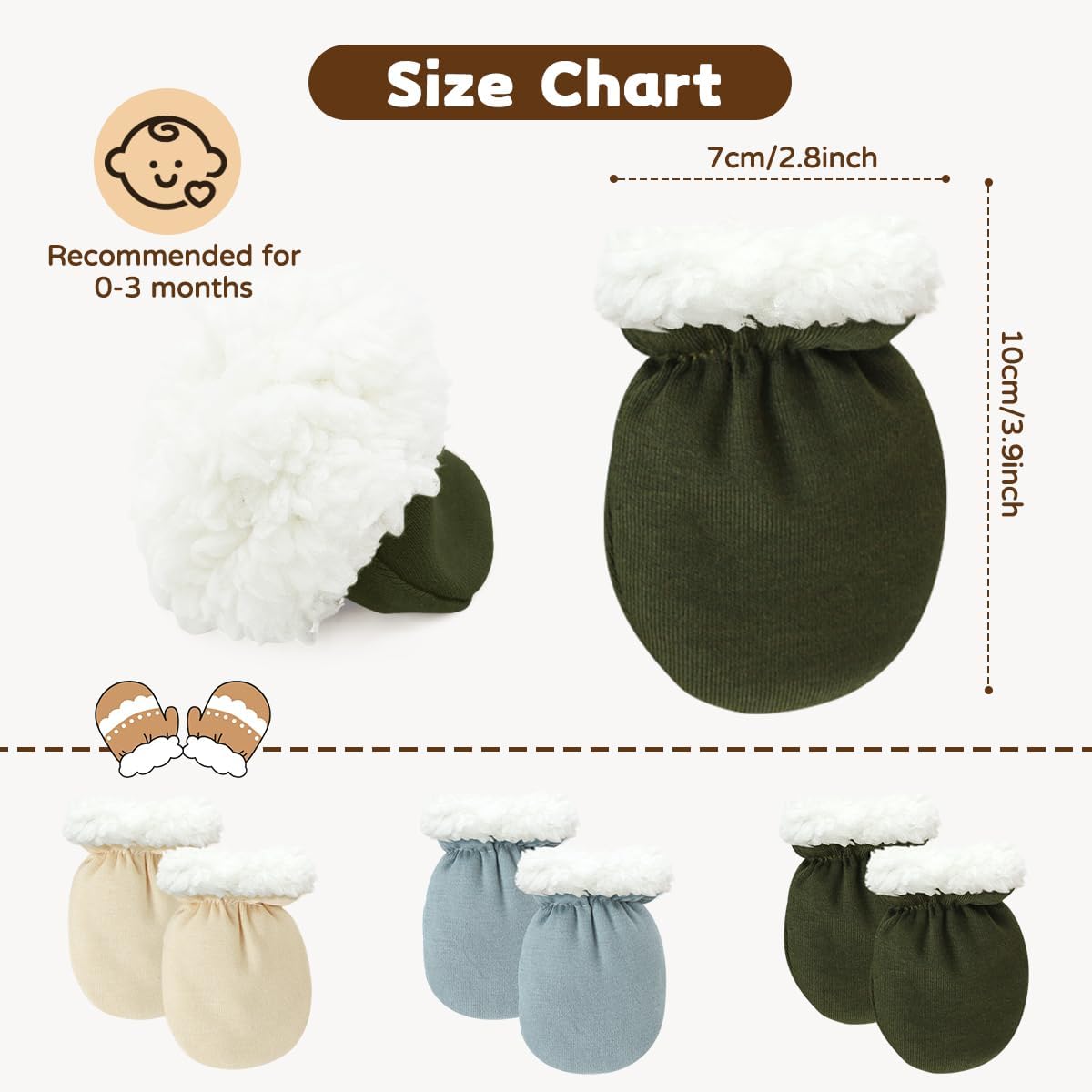 Cute Baby Mittens Newborn, No Scratch Baby Boy Mittens, Baby Girl Hat Gloves for Toddlers, Infant, Newborn