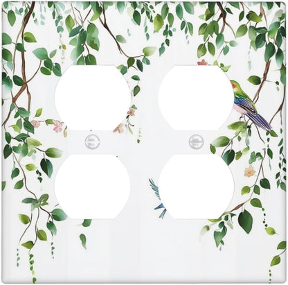 Outlet Covers Green Leaves Bird Eucalyptus Sage Plant 2 Gang Double Duplex Decorative Light Switch Covers Electrical Wallplates Socket Faceplate For Bed Room Living Room Decor