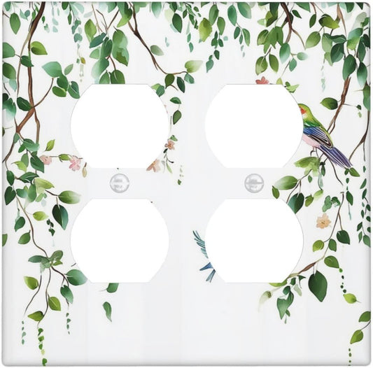 Outlet Covers Green Leaves Bird Eucalyptus Sage Plant 2 Gang Double Duplex Decorative Light Switch