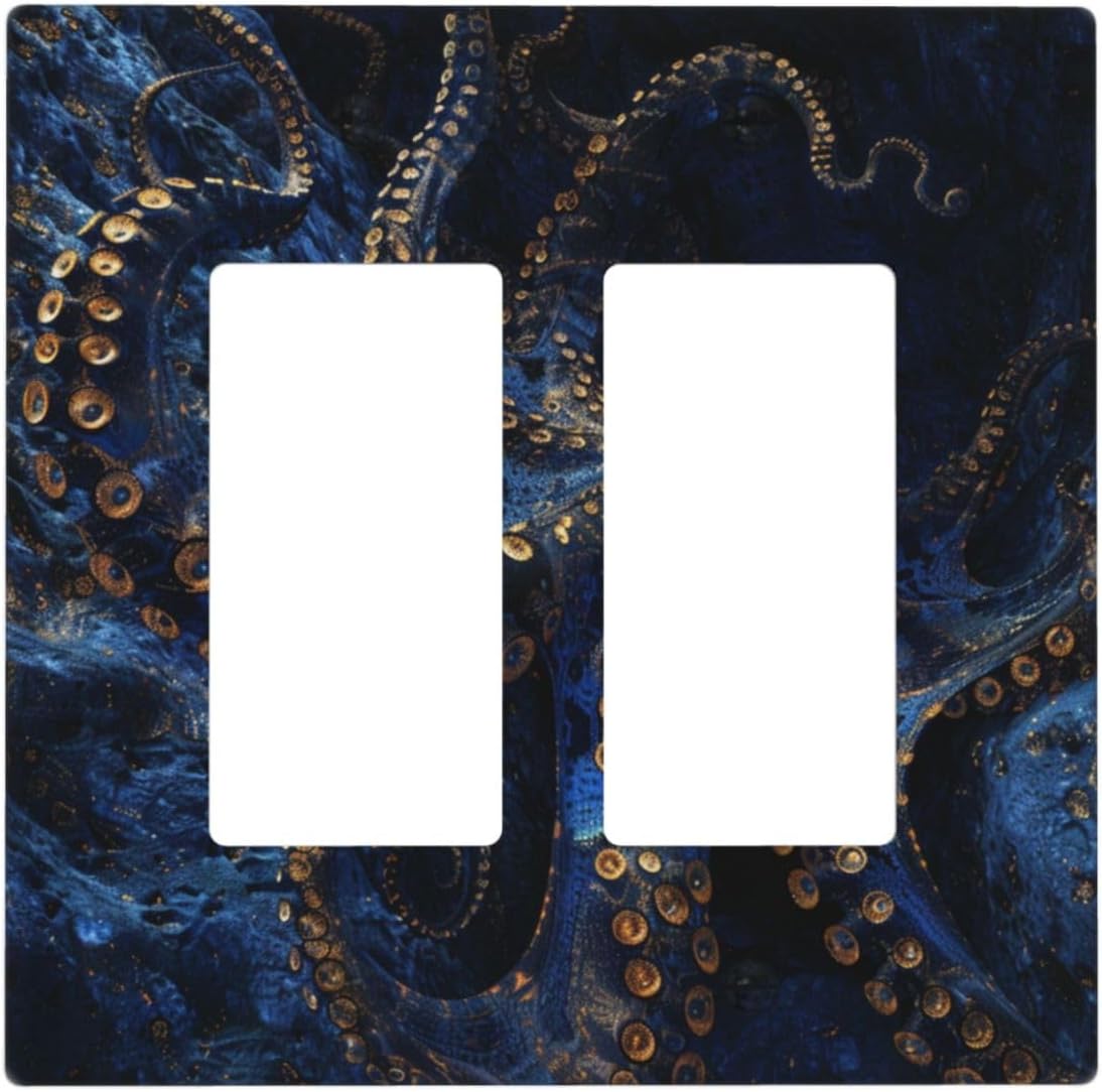Decorative Outlet Covers Horror Night Blue Ocean Evil Octopus 2 Gang Wall Plate Double Rocker Two Switch Wall Cover Plate Light Switch Cover Plate Faceplate for Bathroom Home Decor