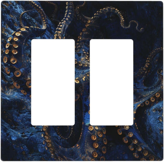 Decorative Outlet Covers Horror Night Blue Ocean Evil Octopus 2 Gang Wall Plate Double Rocker Two Switch Wall Cover Plate Light Switch Cover Plate Faceplate for Bathroom Home Decor