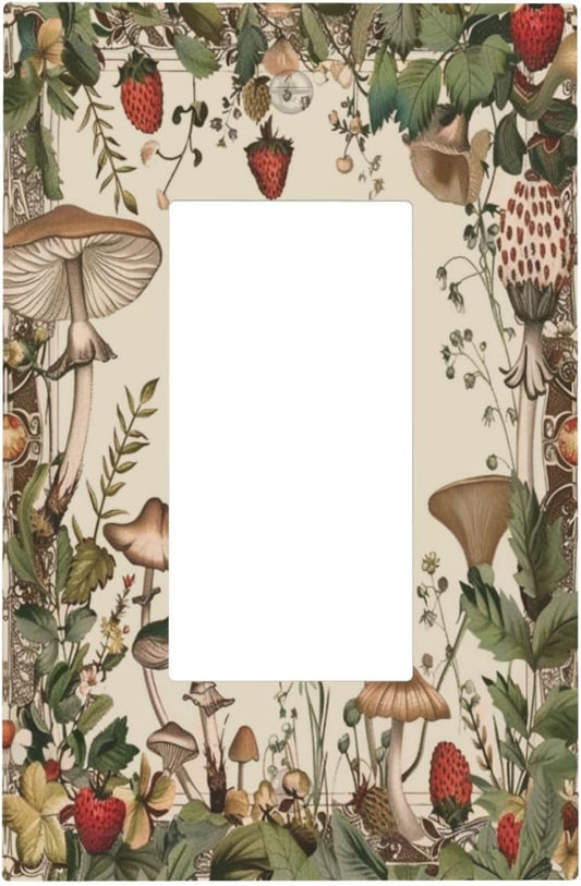 Decorative Outlet Covers Rustic Mushroom Garden Red Strawberry 1 Gang Single Decora GFCI Device Light Switch Covers Plate 1 Rocker Wall Plate Jumbo Faceplate for Bedroom Home Decor