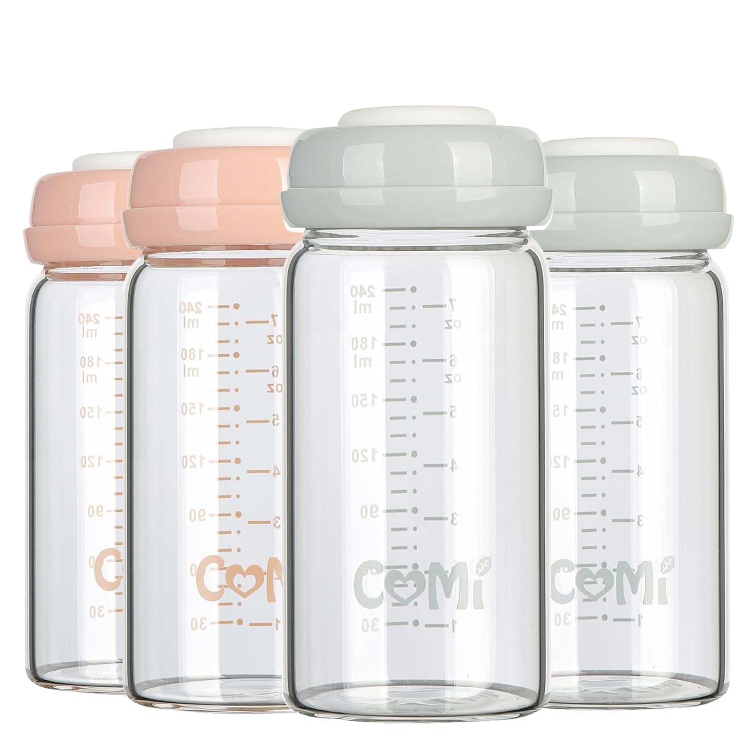 COMI Wide Neck Glass Breastmilk Collection n Storage Bottle, 4 Packs, 8oz with Screw Ring Sealing