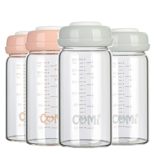 COMI Wide Neck Glass Breastmilk Collection n Storage Bottle, 4 Packs, 8oz with Screw Ring Sealing