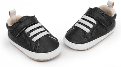 SOFMUO Baby Boys Girls High Top Ankle PU Leather Sneakers Soft Rubber Sole Infant Moccasins Newborn Oxford Loafers Anti-Slip Toddler Wedding Uniform Dress Shoes
