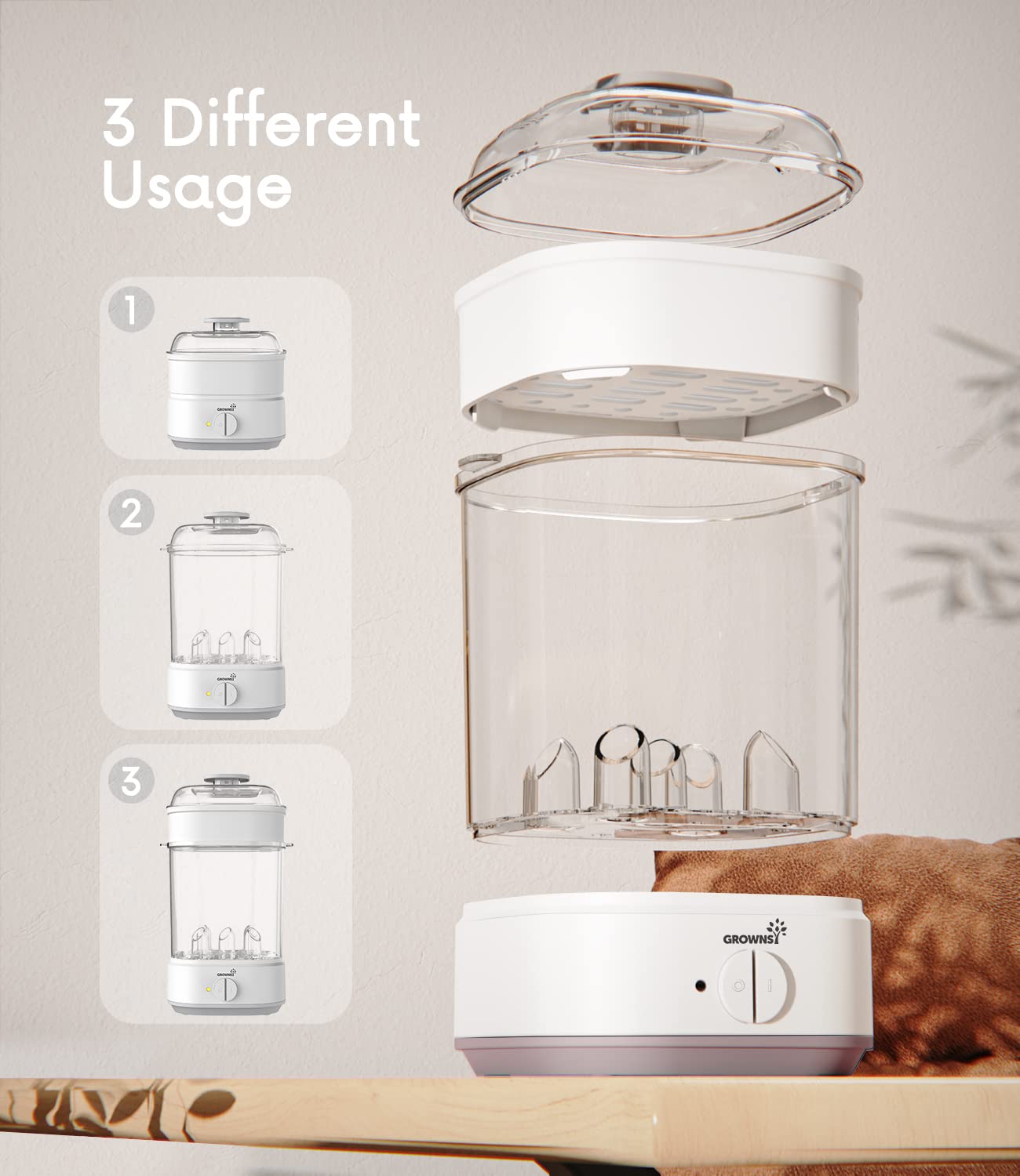 Bottle Sterilizer, Baby Bottle Steam Sterilizer, Electric Baby Bottle Sanitizer with Timer for Baby