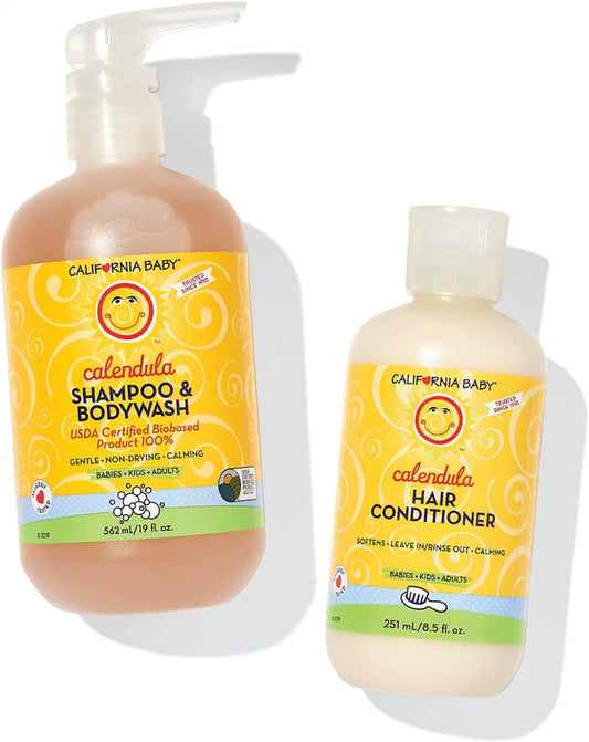California Baby Calendula Baby Shampoo and Conditioner Set | 100% Plant-Based | 19oz Soothing