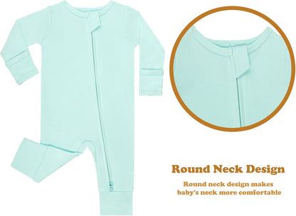 GUISBY Long Sleeve Cotton Pajamas Footless Baby Bodysuits with Zipper and Mittens 3-Pack for Boys Girls