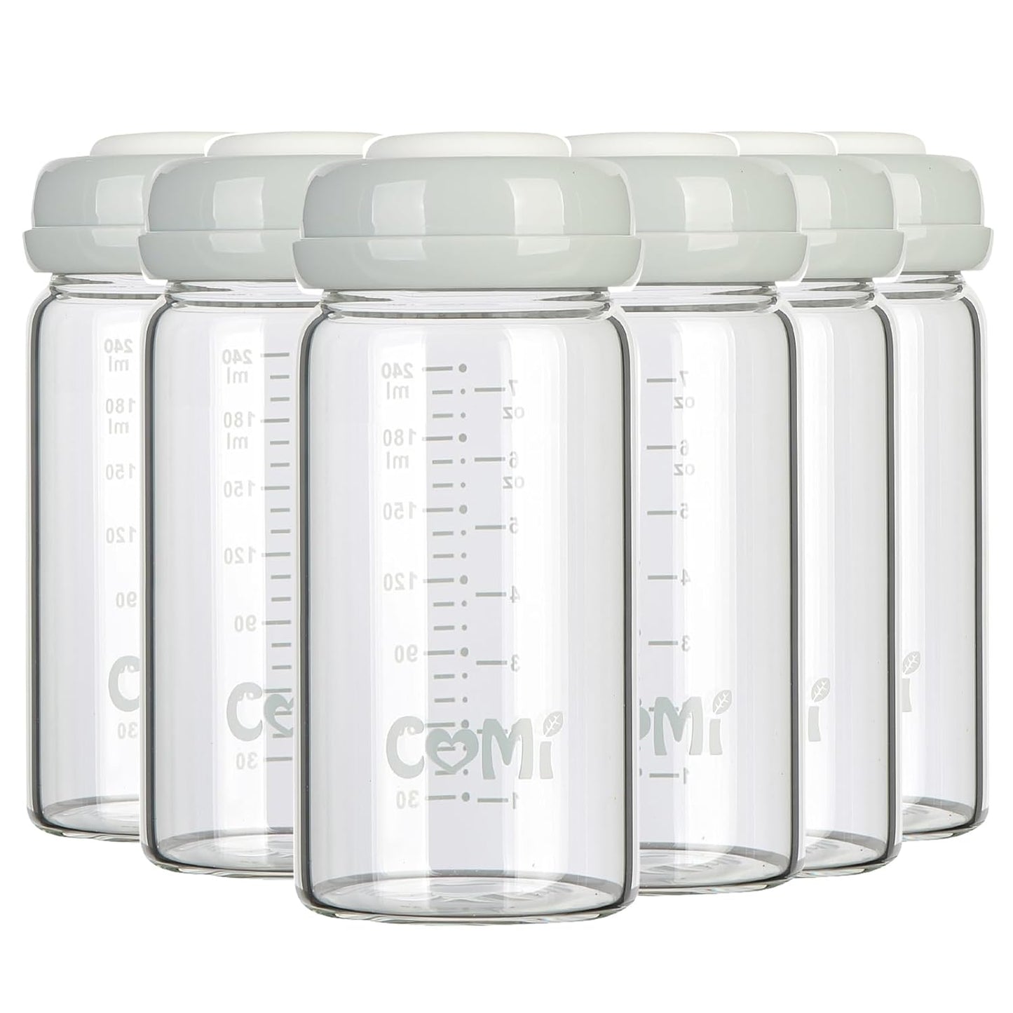 COMI Wide Neck Glass Breastmilk Collection n Storage Bottle, 8oz with Screw Ring Sealing Disk;