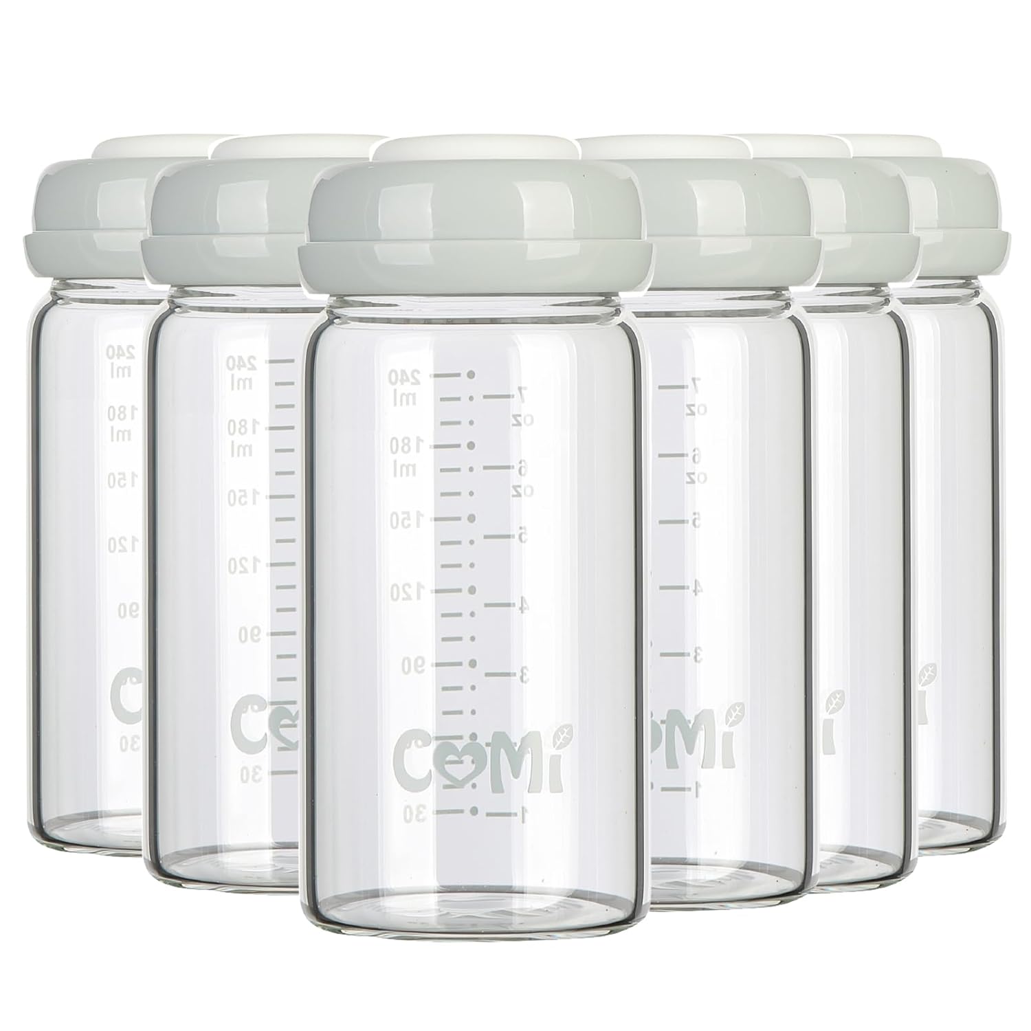 COMI Wide Neck Glass Breastmilk Collection n Storage Bottle, 8oz with Screw Ring Sealing Disk;