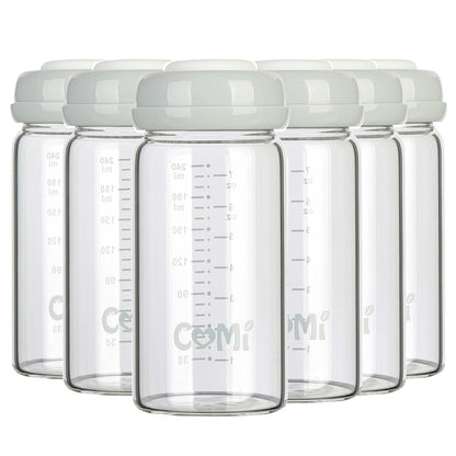 COMI Wide Neck Glass Breastmilk Collection n Storage Bottle, 8oz with Screw Ring Sealing Disk;