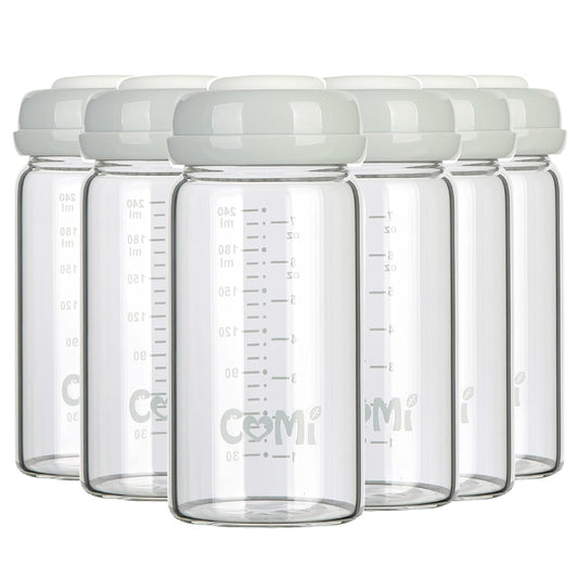 COMI Wide Neck Glass Breastmilk Collection n Storage Bottle, 8oz with Screw Ring Sealing Disk;