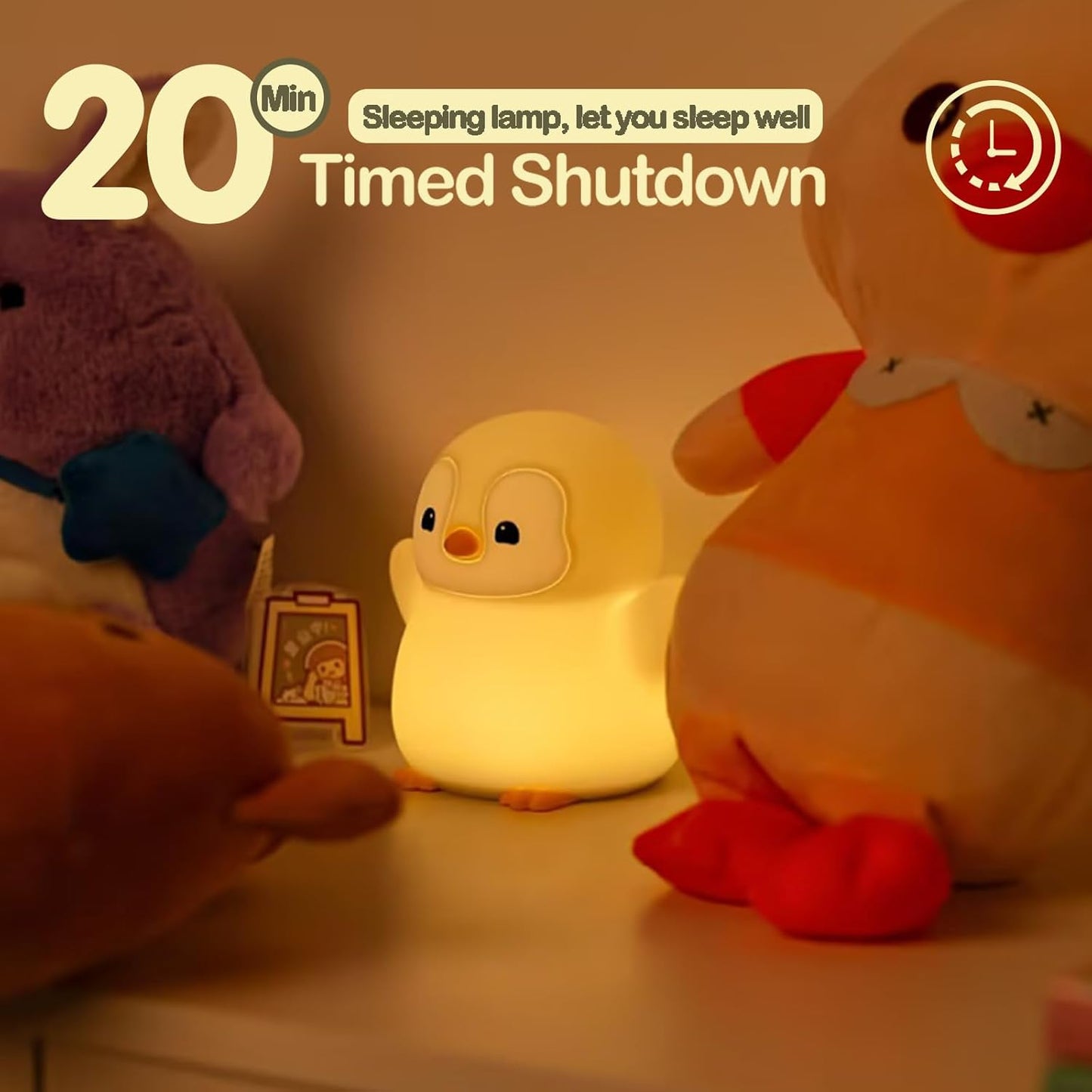 ATSUI Happy Penguin Night Light, LED Squishy Novelty Animal Lamp, Food Grade Silicone, 2 Level Dimmable, Nursery Nightlight for Desk Decor, Funny Gifts Stuff for Boys Girls Baby, White Elephant Gifts