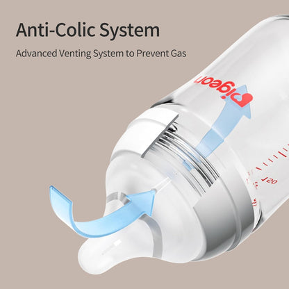 Pigeon Glass Nursing Bottle Wide Neck, Anti-Colic, Streamlined Body, Natural Feel, Easy to Clean