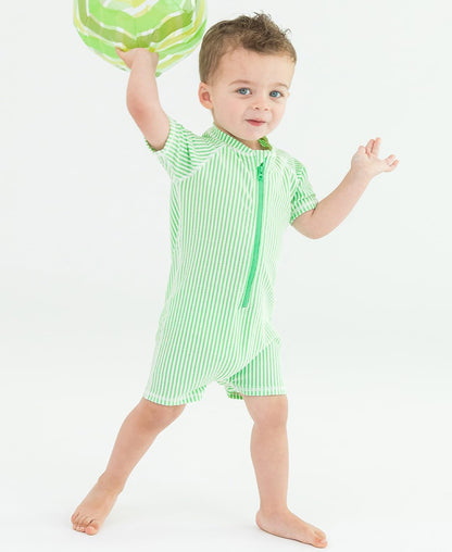 RUGGEDBUTTS Baby/Toddler Boy Swimsuit, One Piece Zipper Rash Guard Sunsuit with UPF 50+ Sun Protection