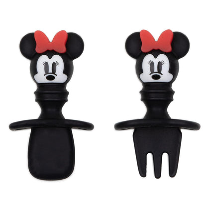 Bumkins Disney Baby Utensils Set, Chewtensils Silicone Spoons for Dipping, Self-Feeding, Baby Led Weaning, Trainer Learning, First Stage Eating, Soft Fork and Spoon, Babies 6 Months, Minnie Mouse