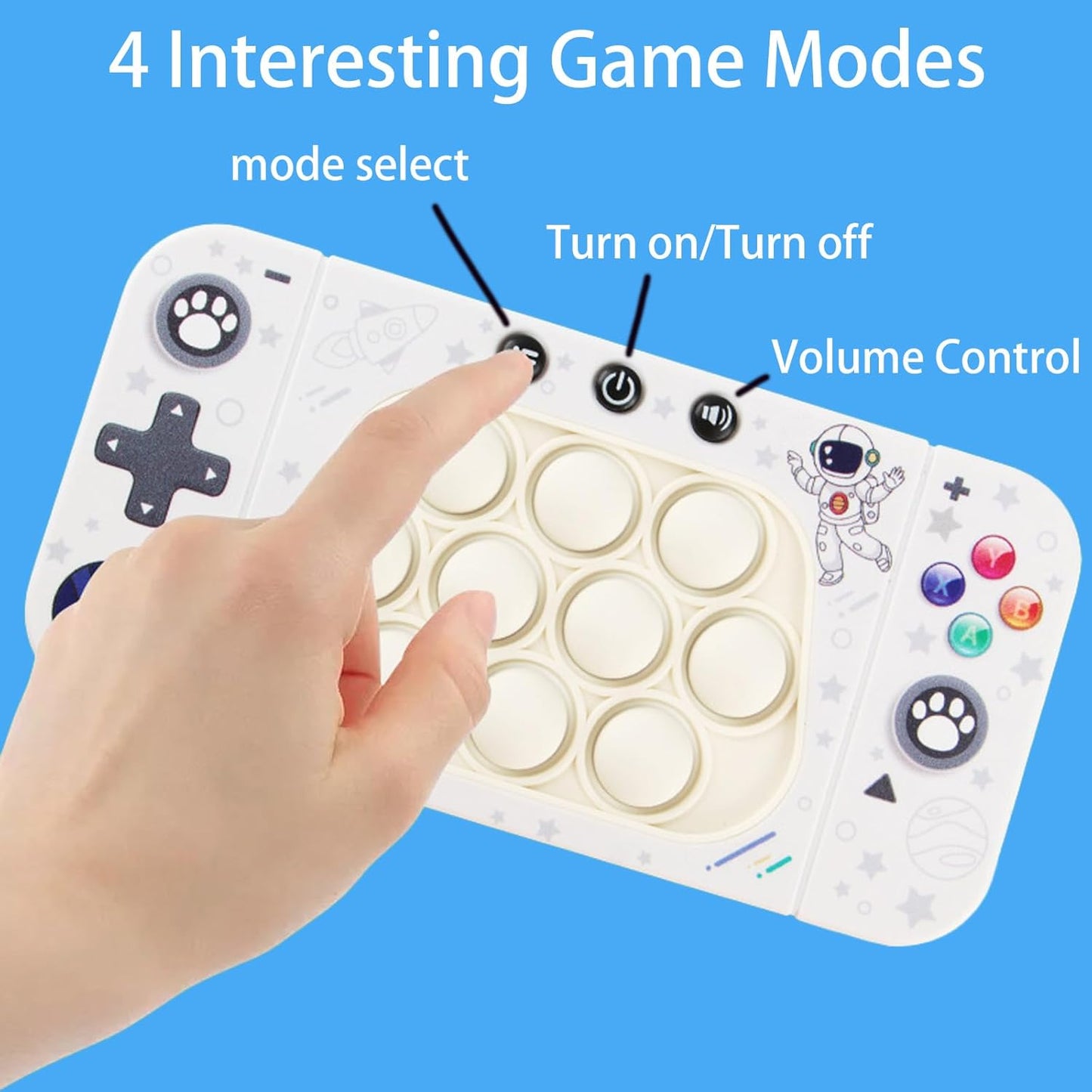 Fast Push Game Pop Fidget Toy for Kids, Quick Push Bubble Game 4 Modes Handheld Puzzle Game Sensory Toy Pop It Game Light Up Fidget Toy Gift for 3 to 12 Year Old Girls Boys (Astronaut)