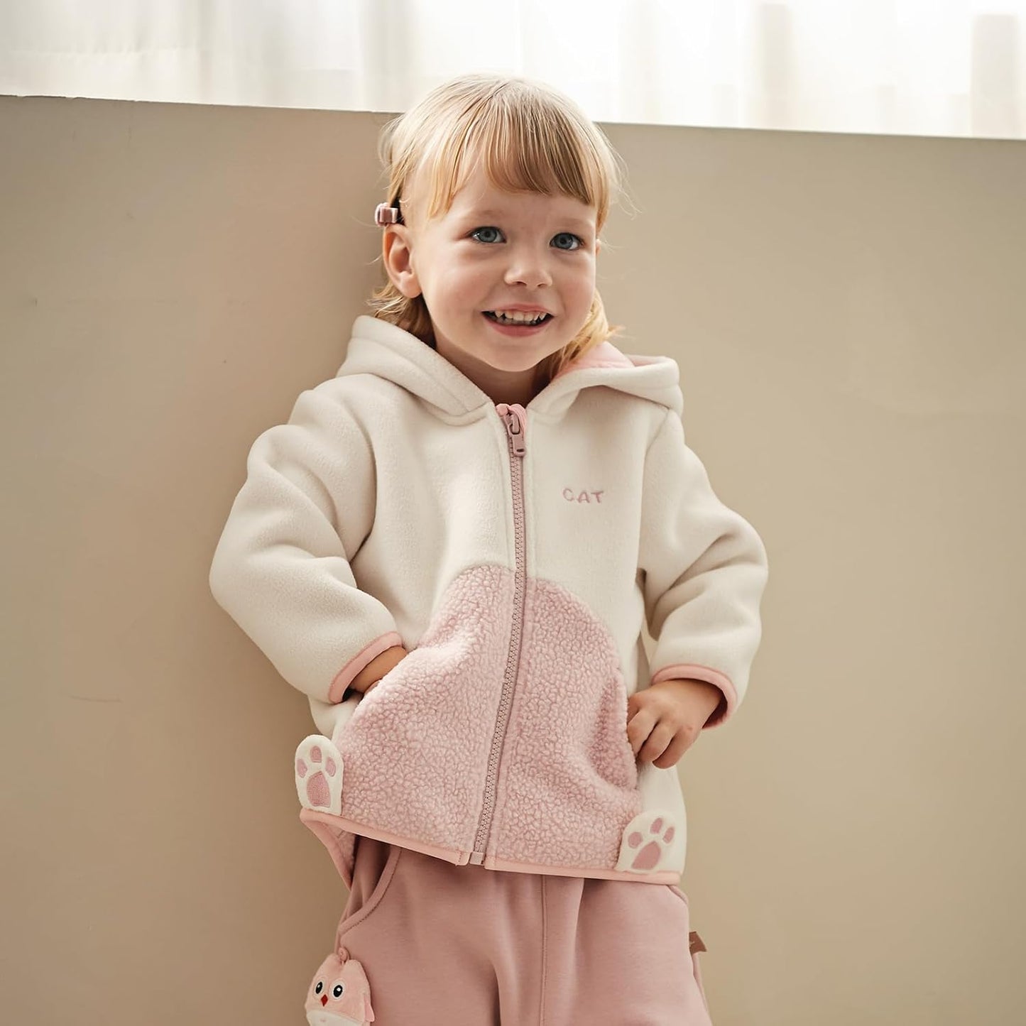 DAVE&BELLA Toddler Fleece Jacket, Baby Boys Girls Animal-shaped Hooded Zipper Long Sleeve Warm Spring Autumn Outerwear Coat