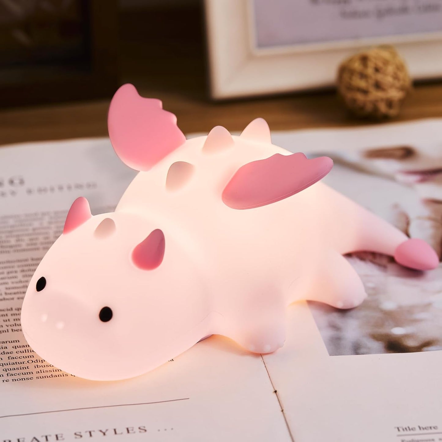 Cute Baby Dragon Kids Night Light for Kids,Cute Soft Silicone Lamp 3 Level Dimmable Changing Rechargeable Breastfeeding Nursery Portable Kawaii Lamps,Bedside Lamp for Baby and Toddler,Boy Girls（Pink）