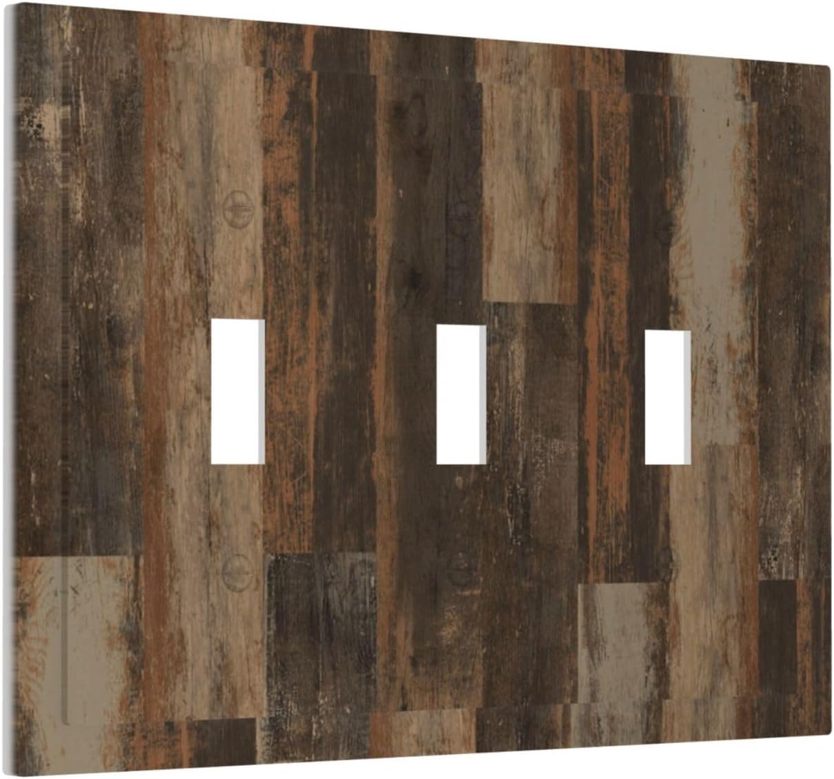 Rustic Brown Wood Grain Dark Oak Decorative Switch Plates 3 Gang Wall Plate Triple Toggle Light
