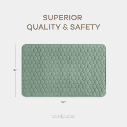 Comfy Cubs Rectangle Kids Play Mat - Small 36 x 60 inches Soft Quilted Baby Floor Mat with Non-Slip Bottom - Plush Design for Toddlers' Playtime and Relaxation - Comfortable and Durable - Fern