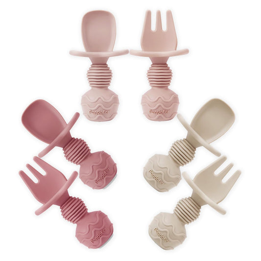 PandaEar 6 Pack Silicone Baby Spoons and Fork Feeding Set- Anti-Choke First Self Feeding Utensils