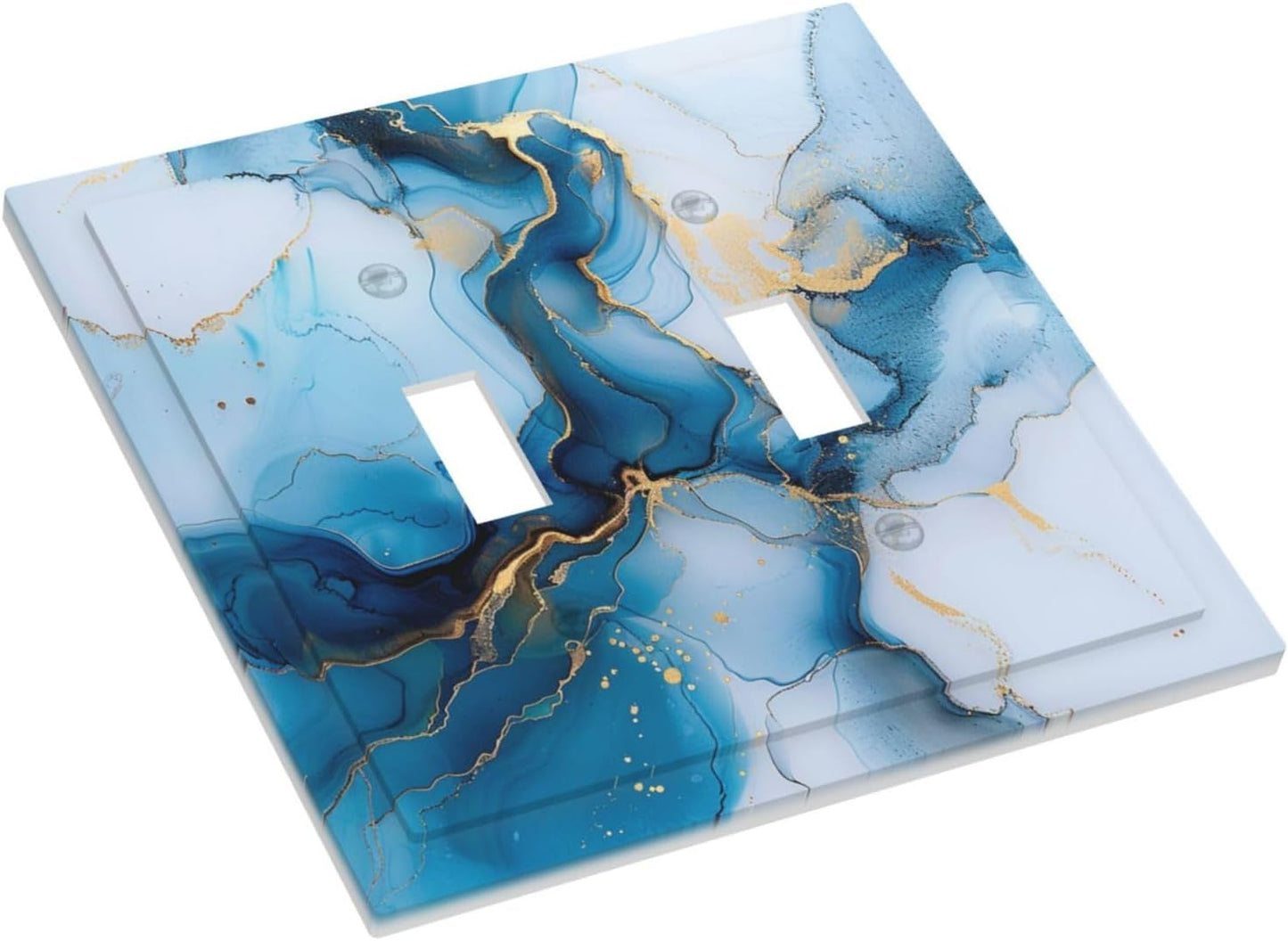 Decorative Switch Covers Plate Modern Abstract Blue Gold Line Marble 2 Gang Wall Plate Unique Double Toggle Light Switch Plate Wall Cover Plate Faceplate for Bedroom Home Decor