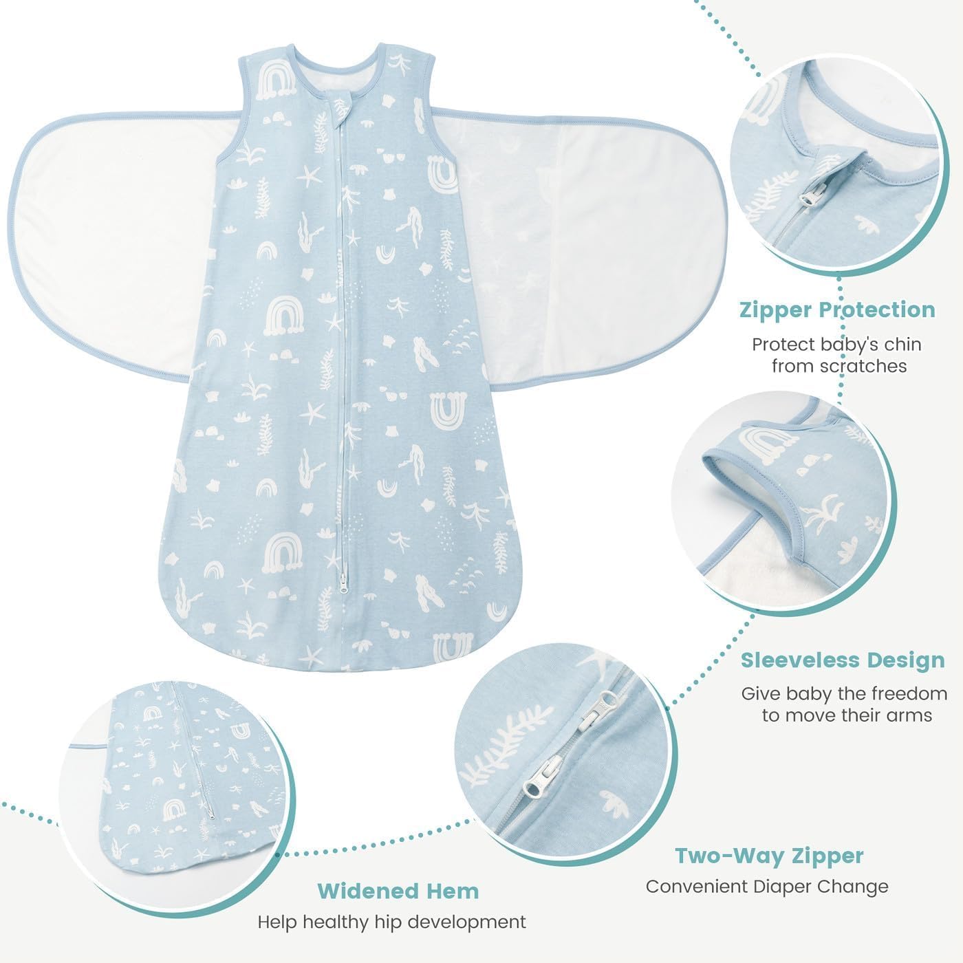 Baby Swaddle Sleep Sack 1.0 Tog 3-in-1 Cotton Baby Swaddle Blanket Wrap for Newborns 6-12 Months